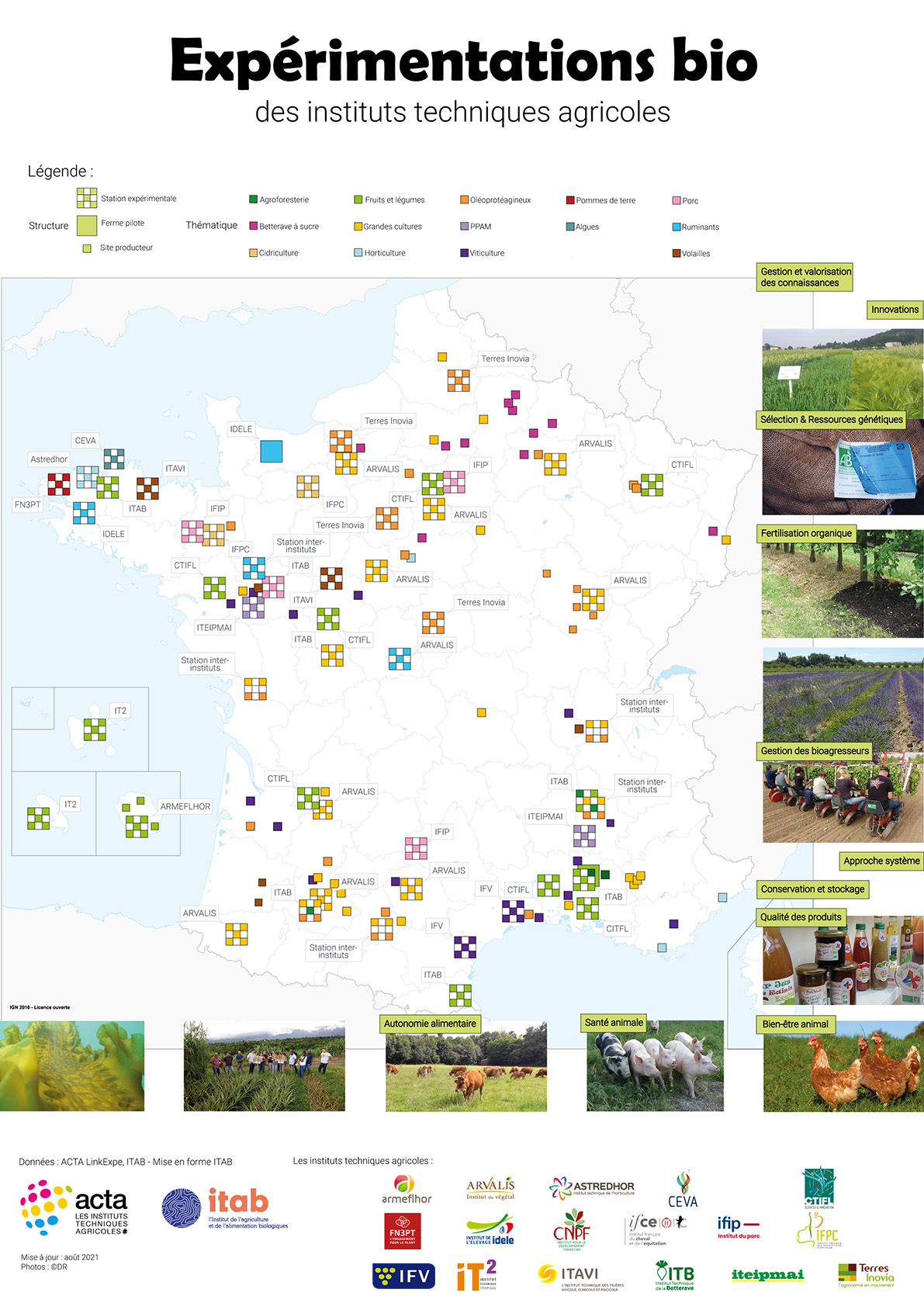 Carte expérimentations biologiques des instituts techniques agricoles - AB 6 Agriculture biologique